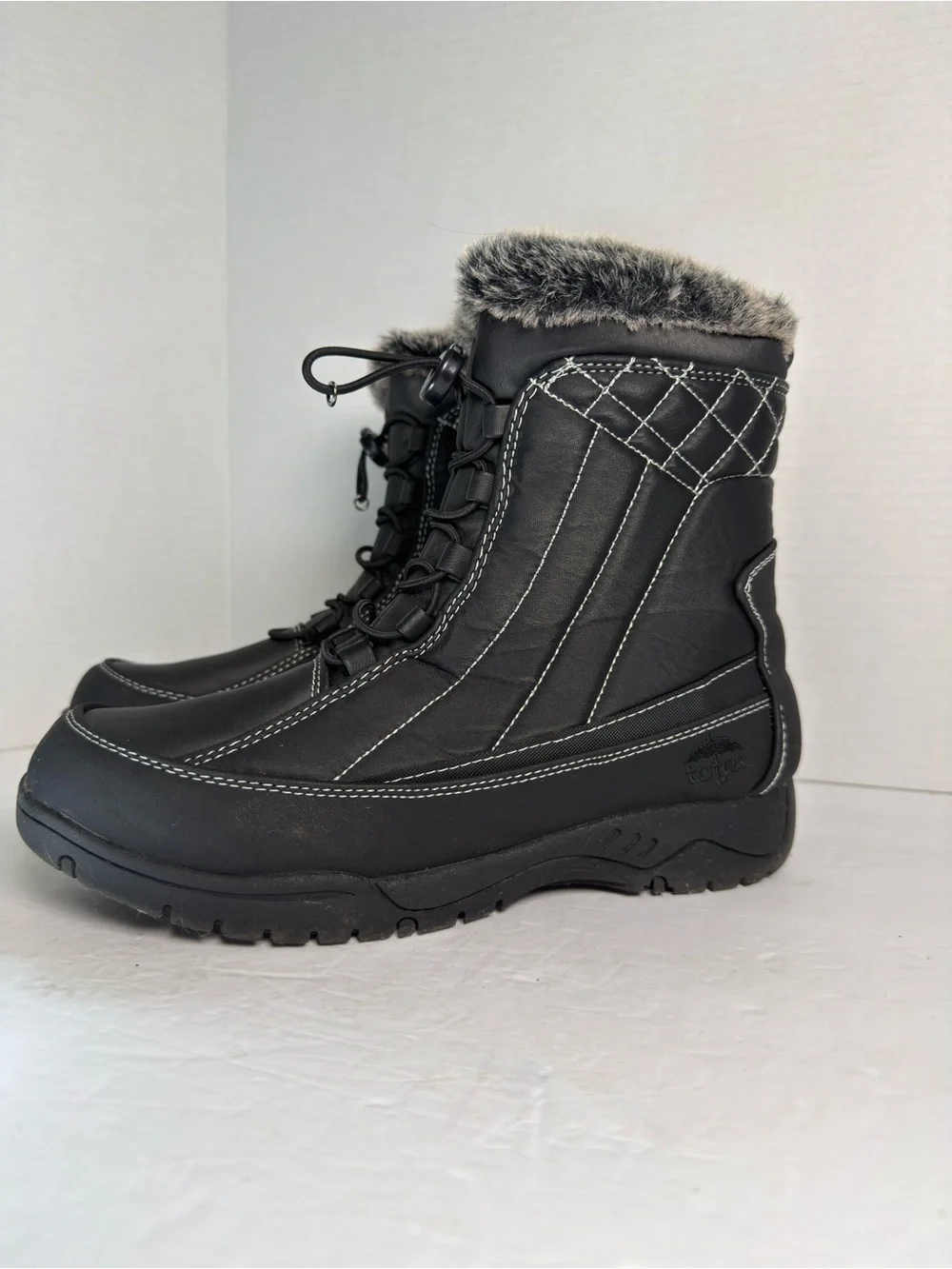 Totee Women’s Black Faux-Fur Winter Lace-Up Boots Sz 9M